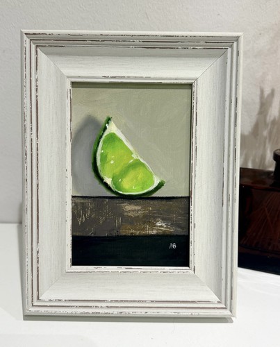 Lime slice oil painting framed - lime,